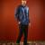 Navy blue embroidered cotton flex shirt
