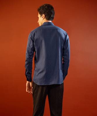 Navy blue embroidered cotton flex shirt 3