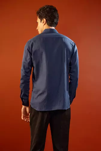 Navy blue embroidered cotton flex shirt