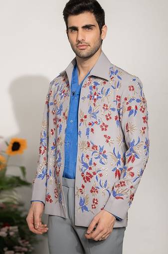 Red embroidered armani shacket