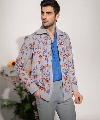Red embroidered armani shacket 3