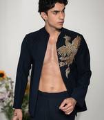 Navy blue embroidered armani shacket