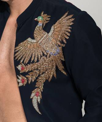 Navy blue embroidered armani shacket 4
