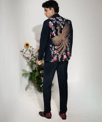 Navy blue embroidered armani shacket 5