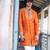 Saffron orange embroidered raw silk sherwani set