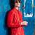 Red embroidered raw silk kurta