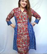 Red Kalamkari Handblock  Printed Cotton Knee-Length kurti