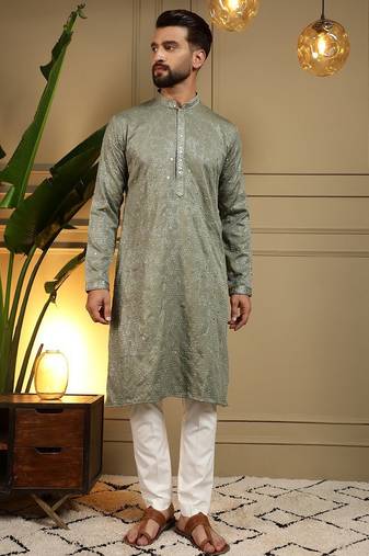 Mehendi kahdi cotton embroidery print party wear kurta and payjama