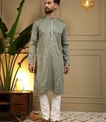 Mehendi kahdi cotton embroidery print party wear kurta and payjama