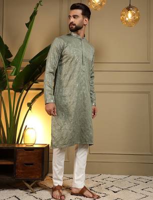 Mehendi kahdi cotton embroidery print party wear kurta and payjama 2