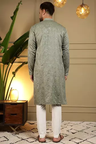 Mehendi kahdi cotton embroidery print party wear kurta and payjama