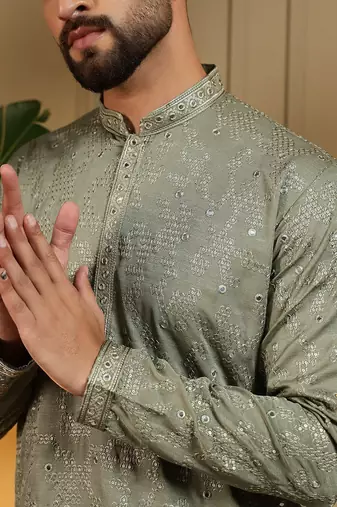 Mehendi kahdi cotton embroidery print party wear kurta and payjama