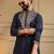 Navy blue lachko embroidery print party wear kurta and payjama