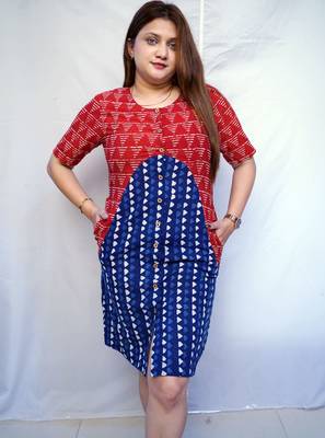 Red Dabu Handblock Printed Cotton Knee-Length kurti 1