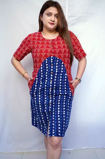 Red Dabu Handblock Printed Cotton Knee-Length kurti