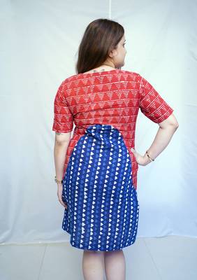 Red Dabu Handblock Printed Cotton Knee-Length kurti 2