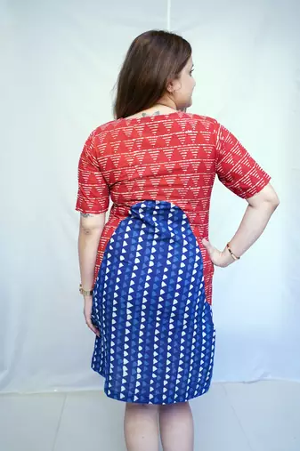 Red Dabu Handblock Printed Cotton Knee-Length kurti