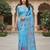 Blue colour leaf digital printed linen cotton saree with jhalar