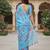 Blue colour leaf digital printed linen cotton saree with jhalar