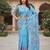 Blue colour leaf digital printed linen cotton saree with jhalar