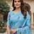 Blue colour leaf digital printed linen cotton saree with jhalar