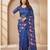 Blue colour leaf digital printed linen cotton saree with jhalar
