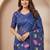 Blue colour leaf digital printed linen cotton saree with jhalar