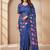 Blue colour leaf digital printed linen cotton saree with jhalar