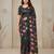Black colour leaf digital printed linen cotton saree with jhalar