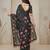 Black colour leaf digital printed linen cotton saree with jhalar