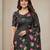 Black colour leaf digital printed linen cotton saree with jhalar
