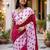 Pink colour leaf digital printed linen cotton saree