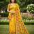 Yellow colour leaf digital printed linen cotton saree