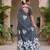 Black colour leaf digital printed linen cotton saree with jhalar