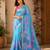 Blue colour leaf digital printed linen cotton saree