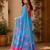 Blue colour leaf digital printed linen cotton saree