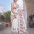 White colour leaf digital printed linen cotton saree with jhalar