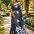 Black colour leaf digital printed linen cotton saree with jhalar