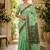 Green colour leaf digital printed linen cotton saree with jhalar