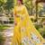 Yellow colour leaf digital printed linen cotton saree with jhalar