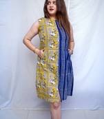 Indigo Bagru Handblock Printed Cotton Boat Neck kurti
