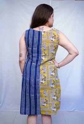 Indigo Bagru Handblock Printed Cotton Boat Neck kurti 2