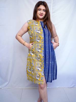 Indigo Bagru Handblock Printed Cotton Boat Neck kurti 3