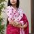 Pink colour leaf digital printed linen cotton saree