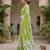 Green colour leaf digital printed linen cotton saree with jhalar
