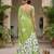 Green colour leaf digital printed linen cotton saree with jhalar