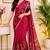 Red colour leaf digital printed linen cotton saree