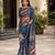 Grey colour leaf digital printed linen cotton saree