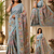 Multicolor leaf digital printed linen cotton saree