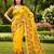 Yellow colour leaf digital printed linen cotton saree